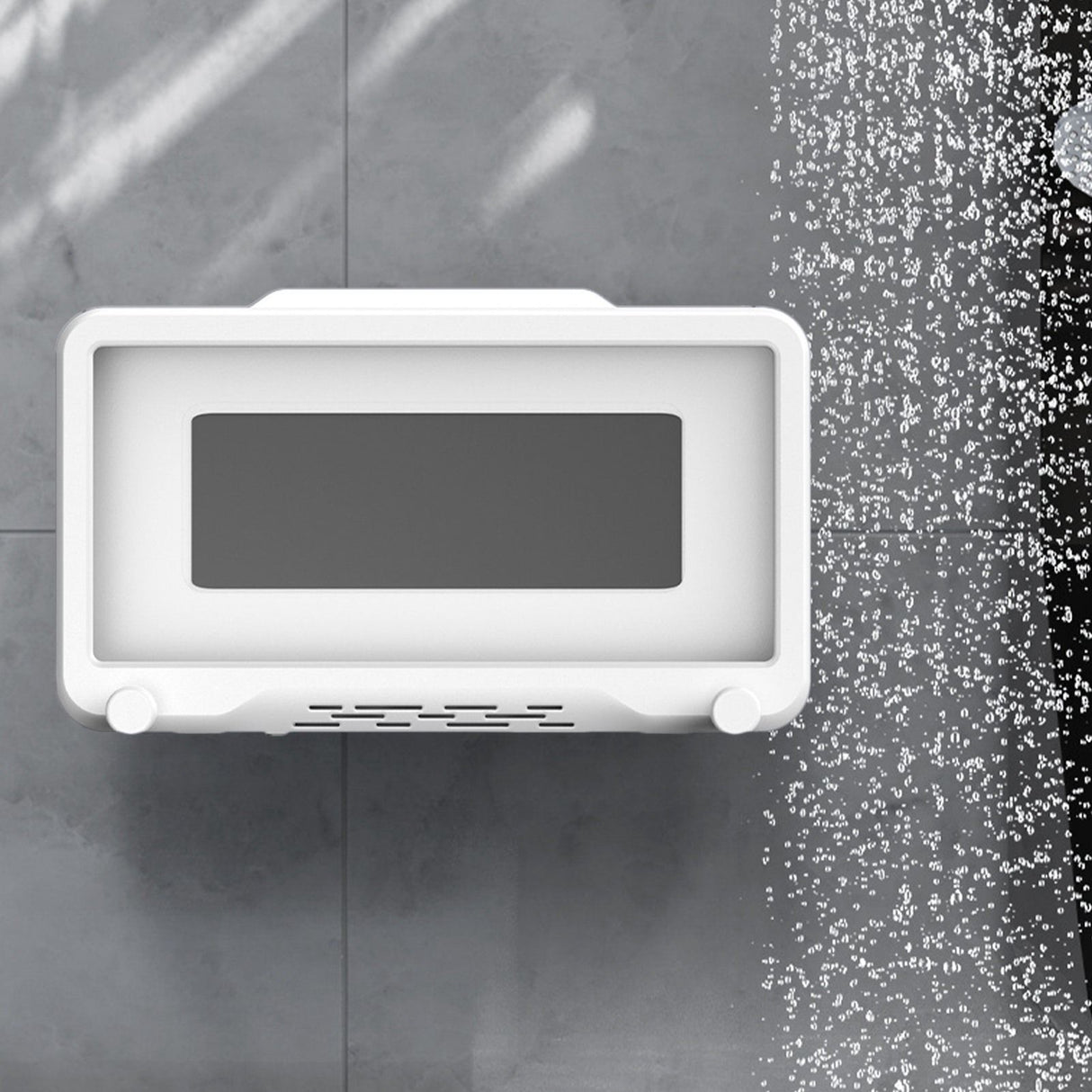 Shower Cell Phone Holder Bathroom 360 Degree Rotatable Drill Free Waterproof Wall Mounted Cell Phone Case White