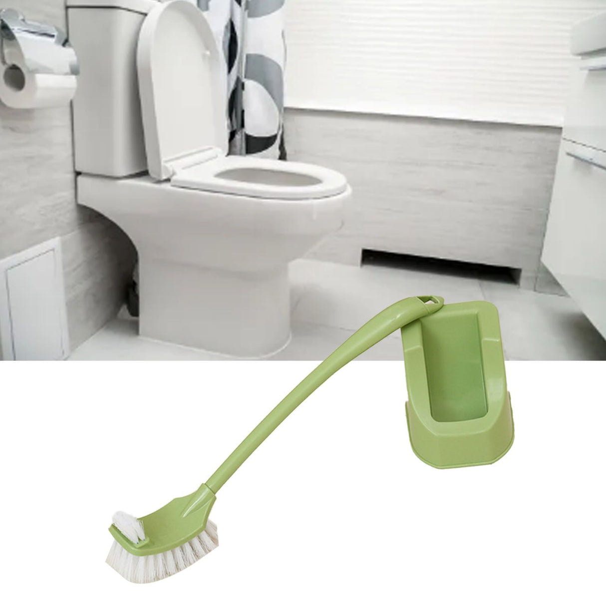Toilet Brush Set Plastic Double Sided Brush Head Toilet Scrubber Holder Set for Home Hotel Bedroom Green