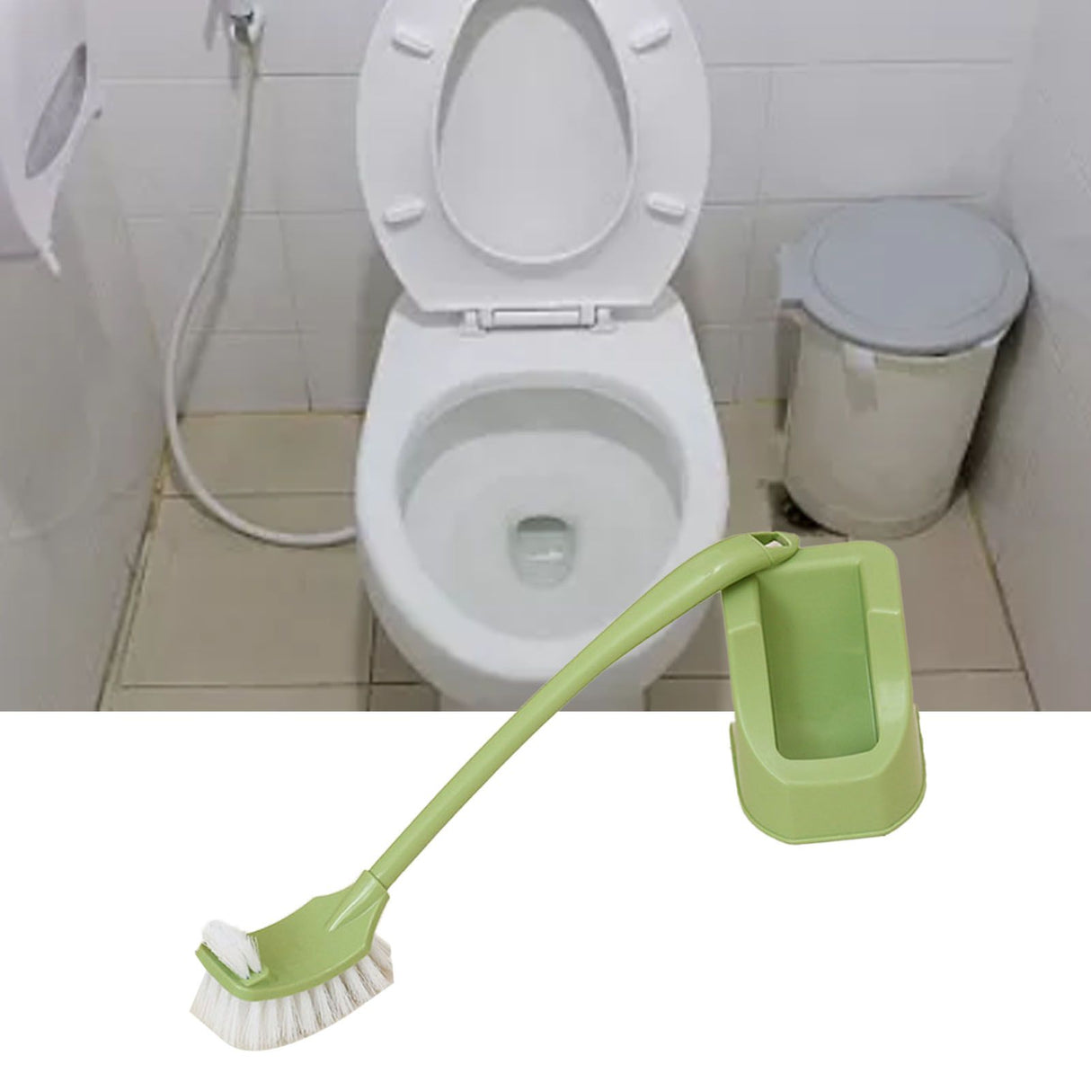Toilet Brush Set Plastic Double Sided Brush Head Toilet Scrubber Holder Set for Home Hotel Bedroom Green