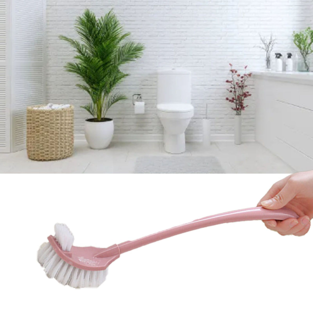Toilet Brush Set Plastic Double Sided Brush Head Toilet Scrubber Holder Set for Home Hotel Bedroom Pink