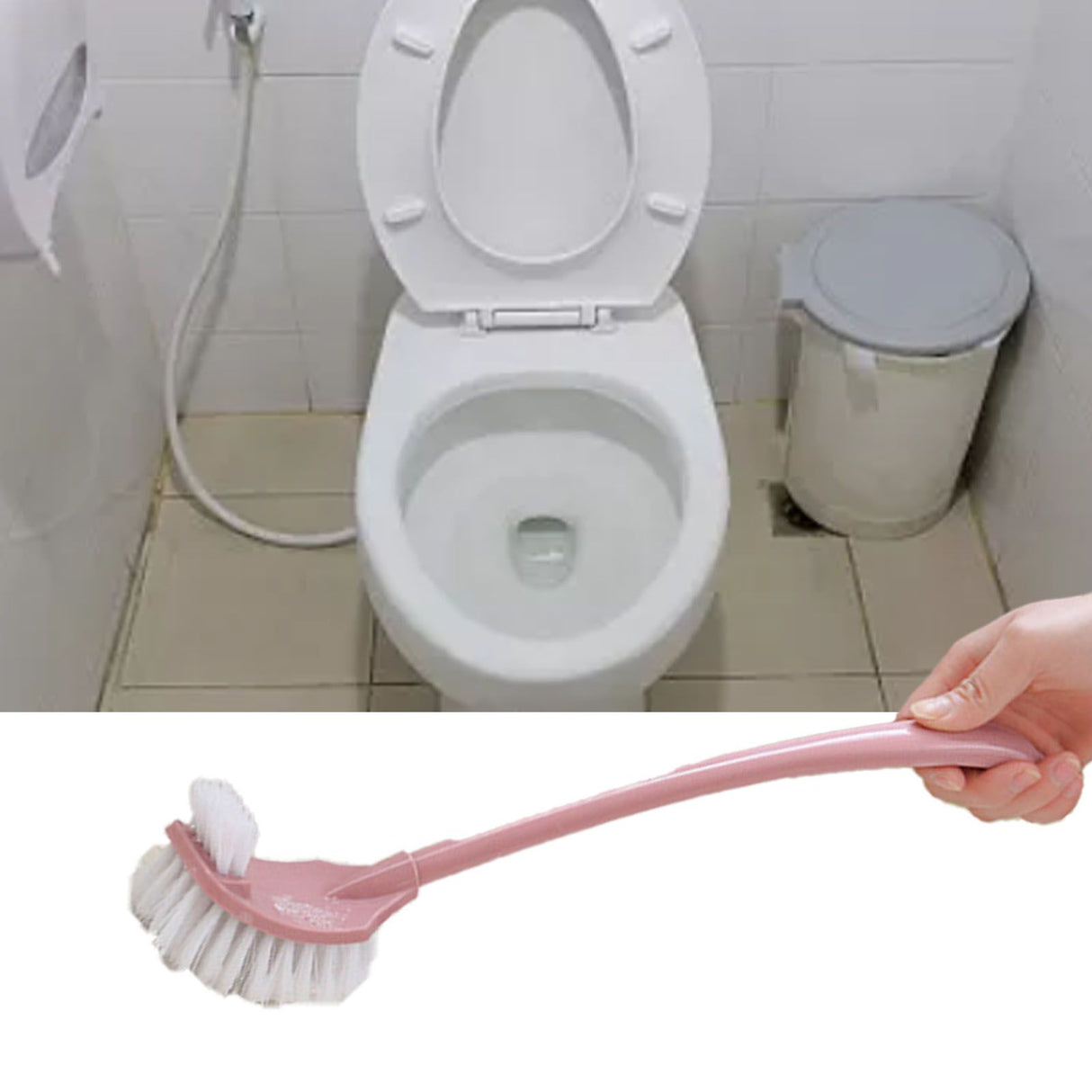 Toilet Brush Set Plastic Double Sided Brush Head Toilet Scrubber Holder Set for Home Hotel Bedroom Pink