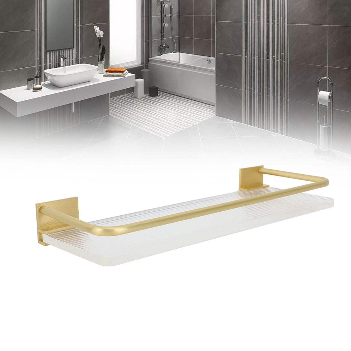 30cm Bathroom Wall Mounted Shelf Space Aluminum Acrylic Towel Rack Bathroom Storage Rack Gold