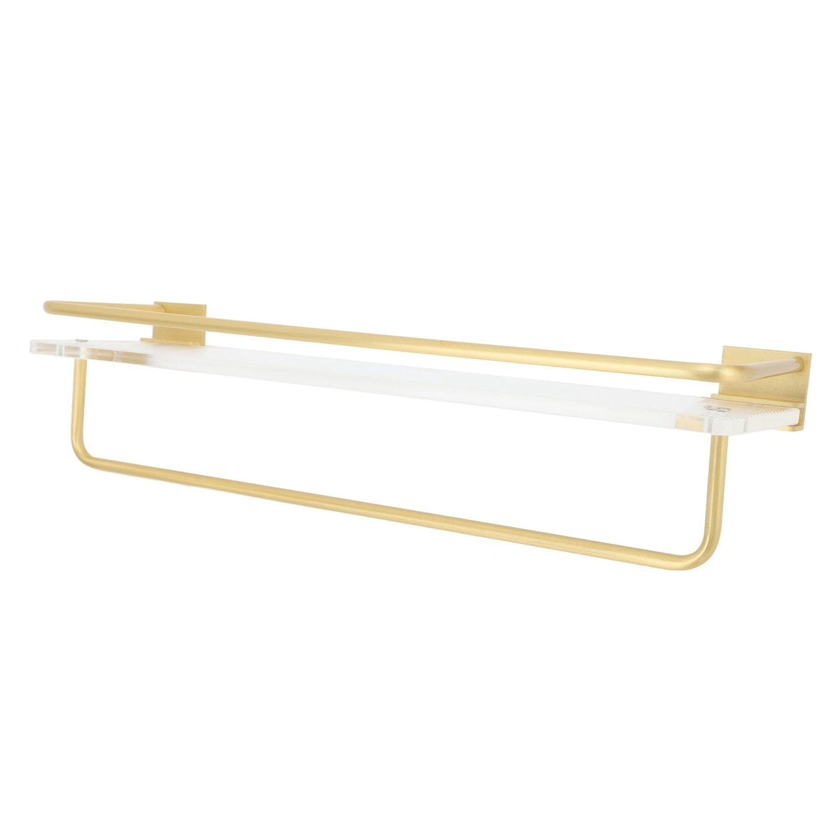 Bathroom Wall Shelf Space Aluminum and Acrylic Rustproof Punch Free Wall Mounted Floating Shelves 40cm Gold