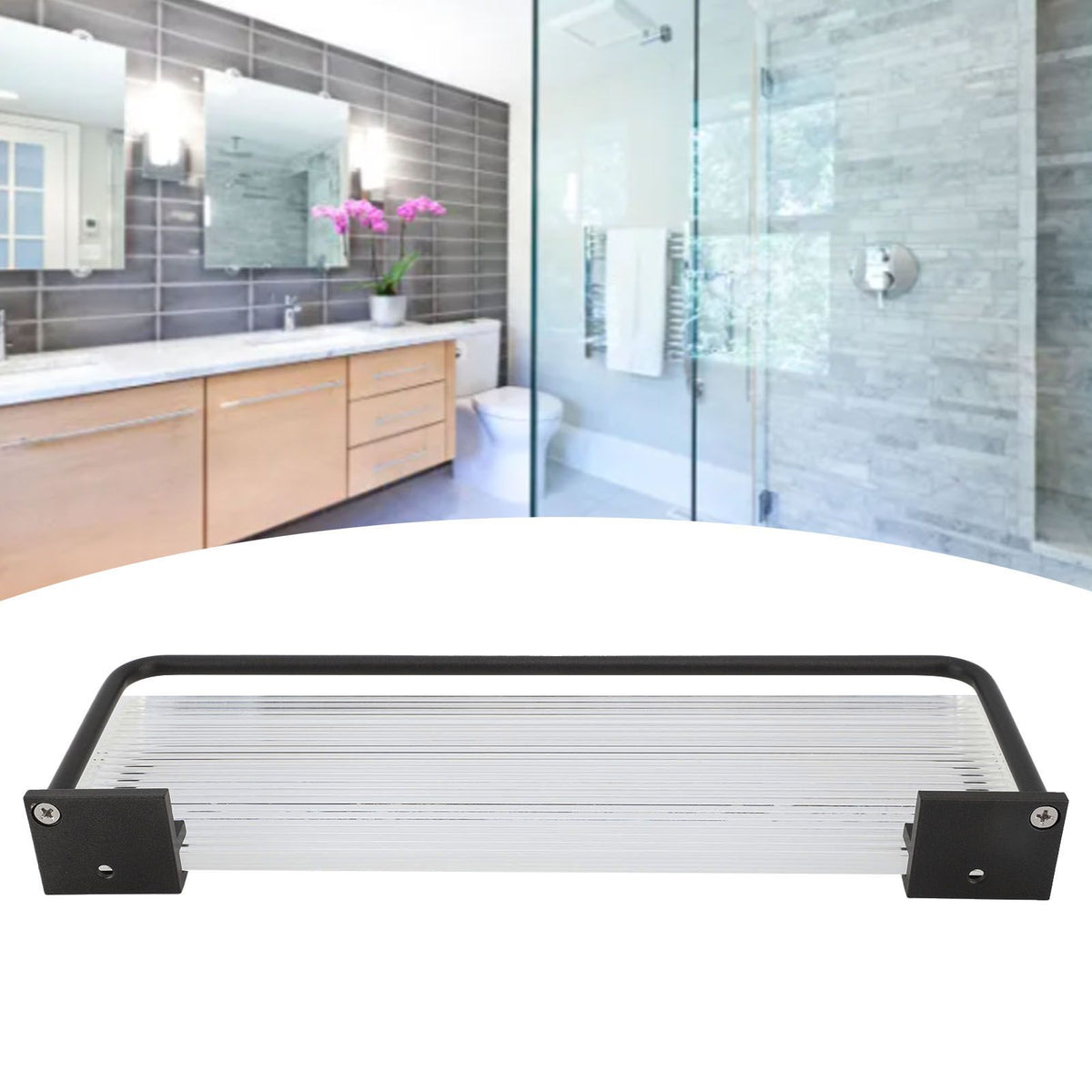 Floating Shelf Space Aluminum Acrylic Wall Mounted Decorative Storage Shelf for Kitchen Bathroom Living Room Bedroom Black