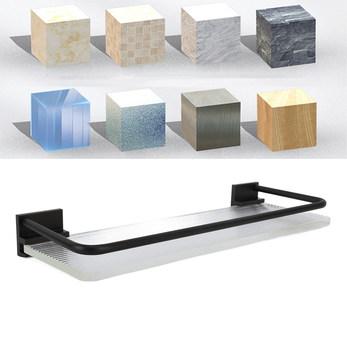 Floating Shelf Space Aluminum Acrylic Wall Mounted Decorative Storage Shelf for Kitchen Bathroom Living Room Bedroom Black