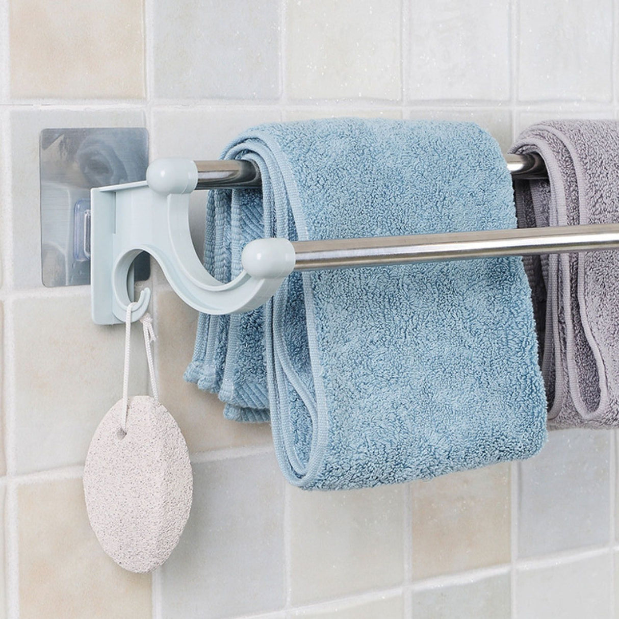 Double Towel Bar Plastic Stainless Steel Bath Towel Rack for Bathroom Double Towel Holder Wall Mount Towel Hanger Green