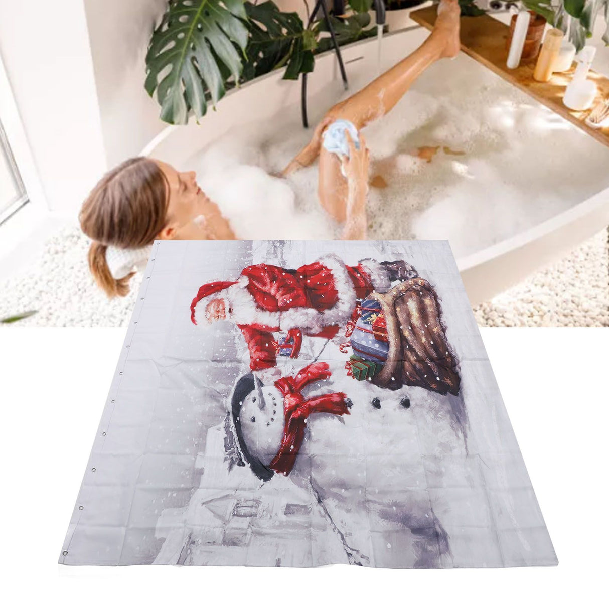 Christmas Shower Curtain Exquisite Digital Printing Thickened Waterproof Fabric Shower Curtain for Bathroom