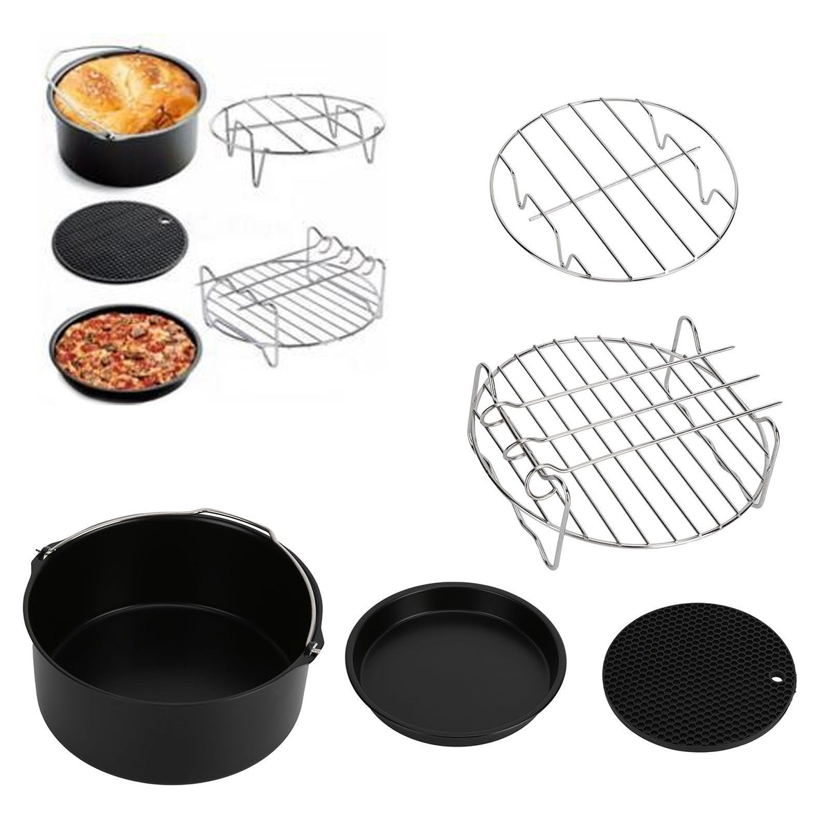 Fryer Accessories Pizza Pan Cake Pan Silicone Pad Skewers Grill Rack Baking Tray for 7in Fryer