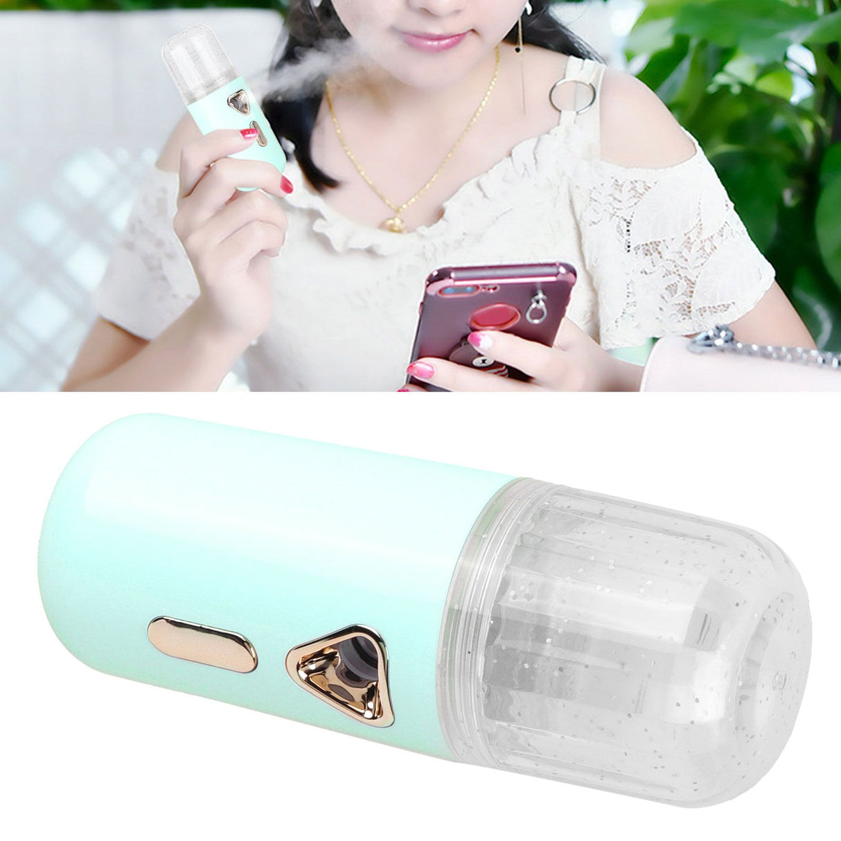 30ml Mini Facial Humidifier Portable Nano Atomization USB Charging Face Mist SprayerGreen
