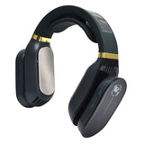 LED Neck Fan Hands Free Bladeless Fan with Heating and Cooling Function Low Noise Dual 3 Speeds for Traveling Hiking StudyBlue - Close-Up Angle