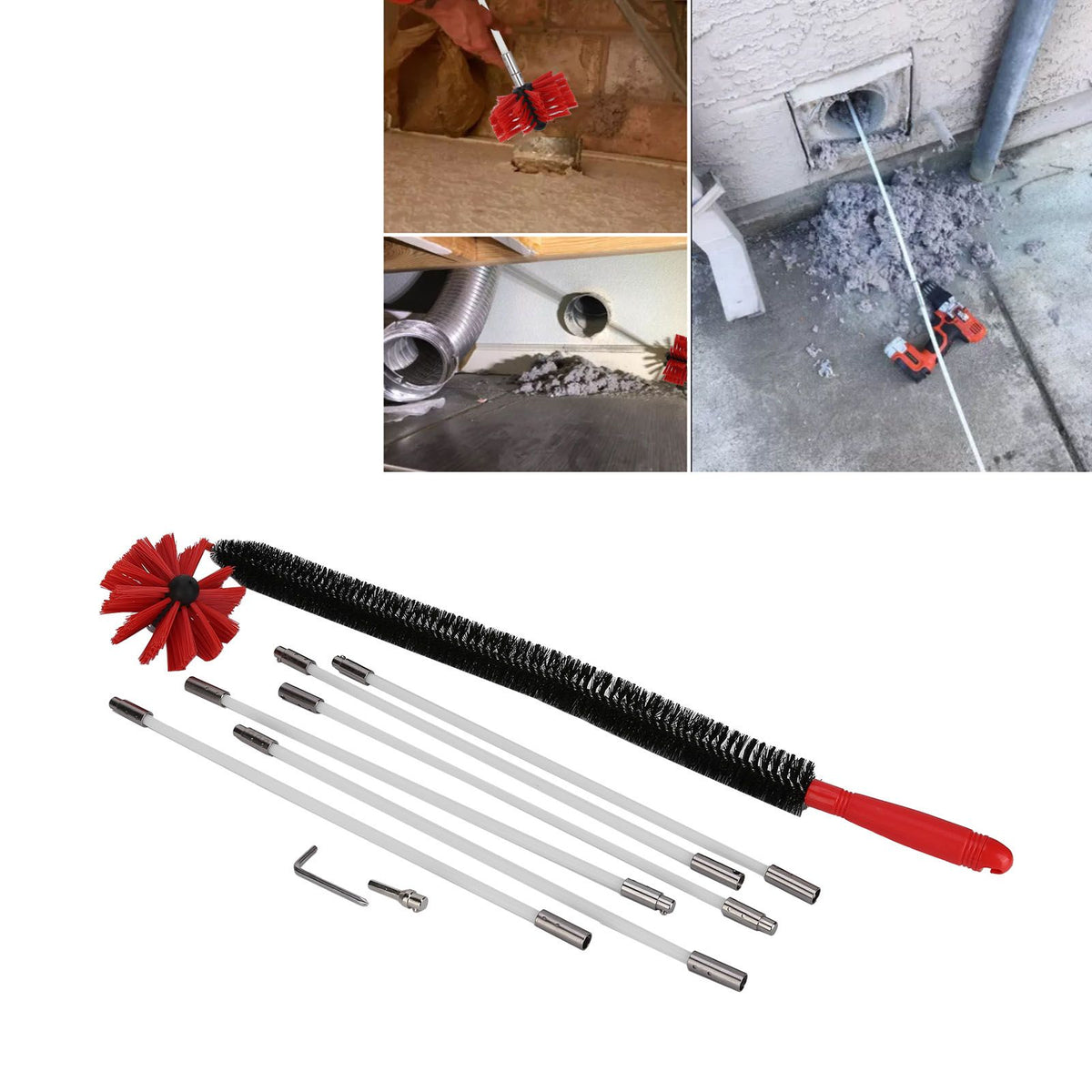 Chimney Brush Press Type Durable Nylon Soft Durable Small Size Inner Wall Cleaning Brush(Black New 410mmx 6 Rod A HEX Pole)