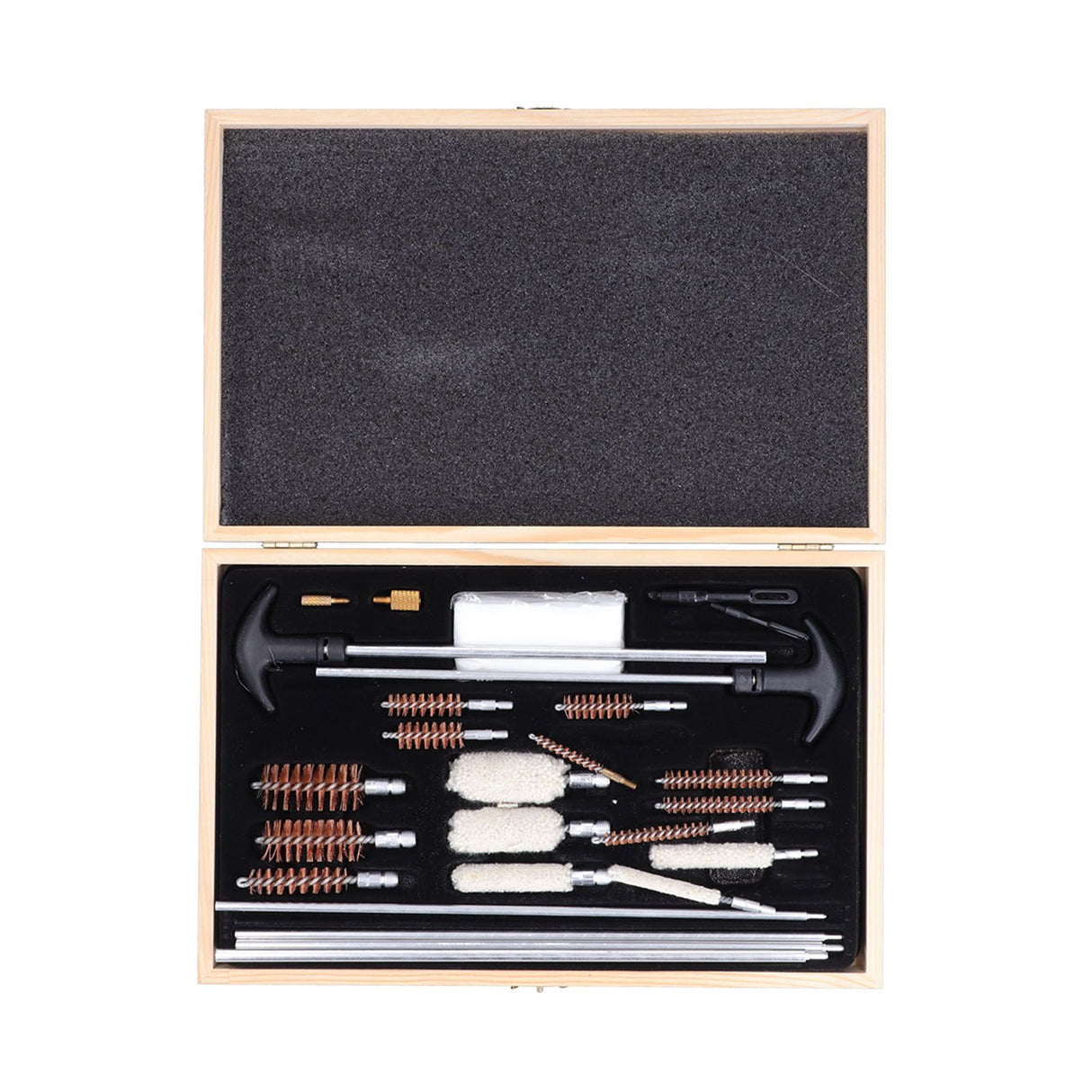 Gun Cleaning Kits Prevent Scratches Easily Storage Electrical Maintenance Cleaning Brush for AutomobileGK06 Aluminum Rod Wooden Box Set 24 Woolly