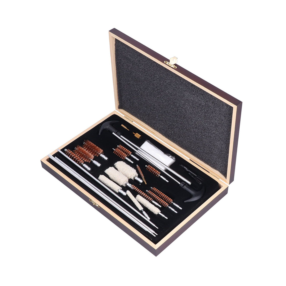 Gun Cleaning Kits Prevent Scratches Easily Storage Electrical Maintenance Cleaning Brush for AutomobileGK06 Aluminum Rod Wooden Box Set 24 Woolly