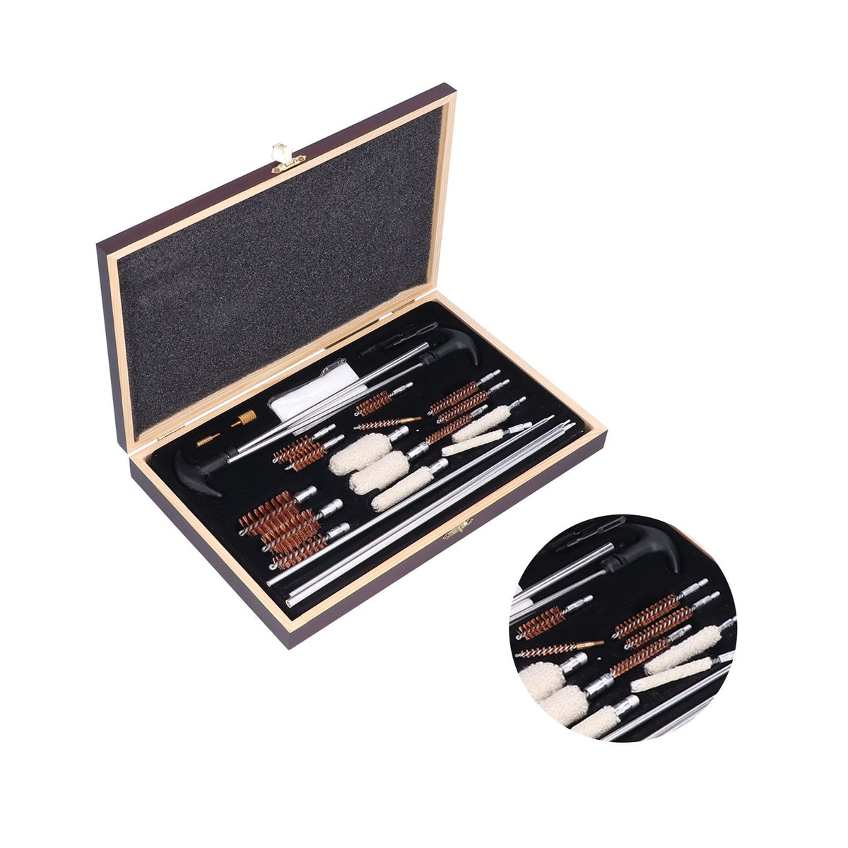 Gun Cleaning Kits Prevent Scratches Easily Storage Electrical Maintenance Cleaning Brush for AutomobileGK06 Aluminum Rod Wooden Box Set 24 Woolly