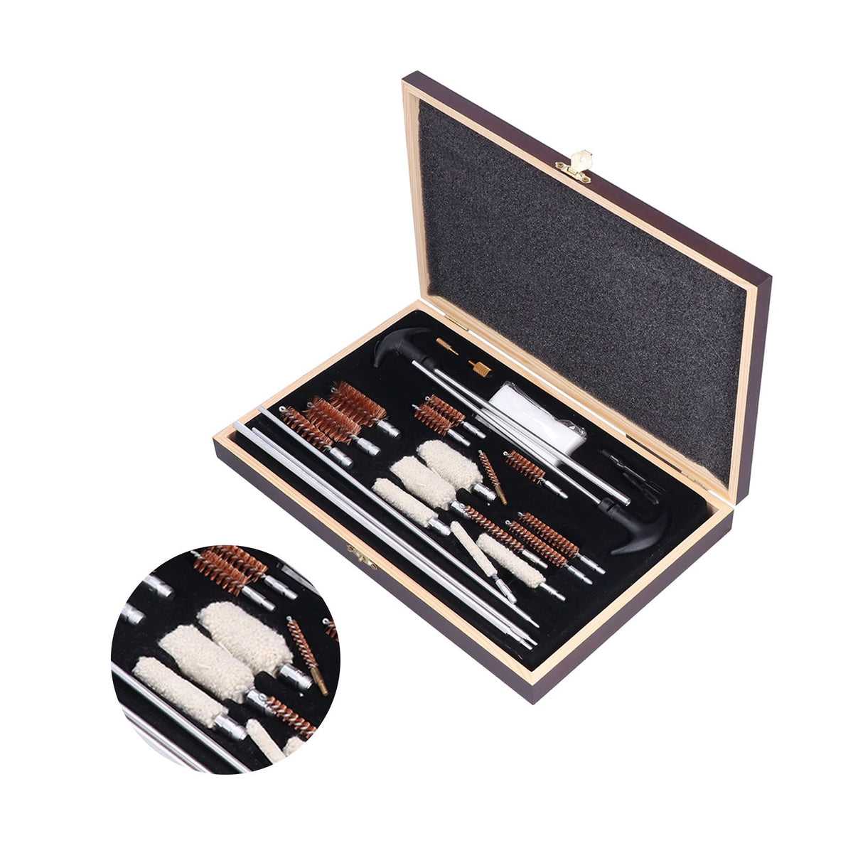 Gun Cleaning Kits Prevent Scratches Easily Storage Electrical Maintenance Cleaning Brush for AutomobileGK06 Aluminum Rod Wooden Box Set 24 Woolly