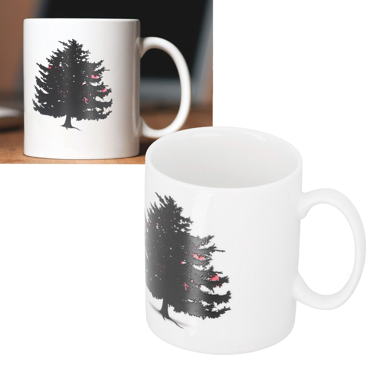 Christmas Trees Pattern Color Changing Mug Heat Induction Cup Ceramic Mug for Home Office
