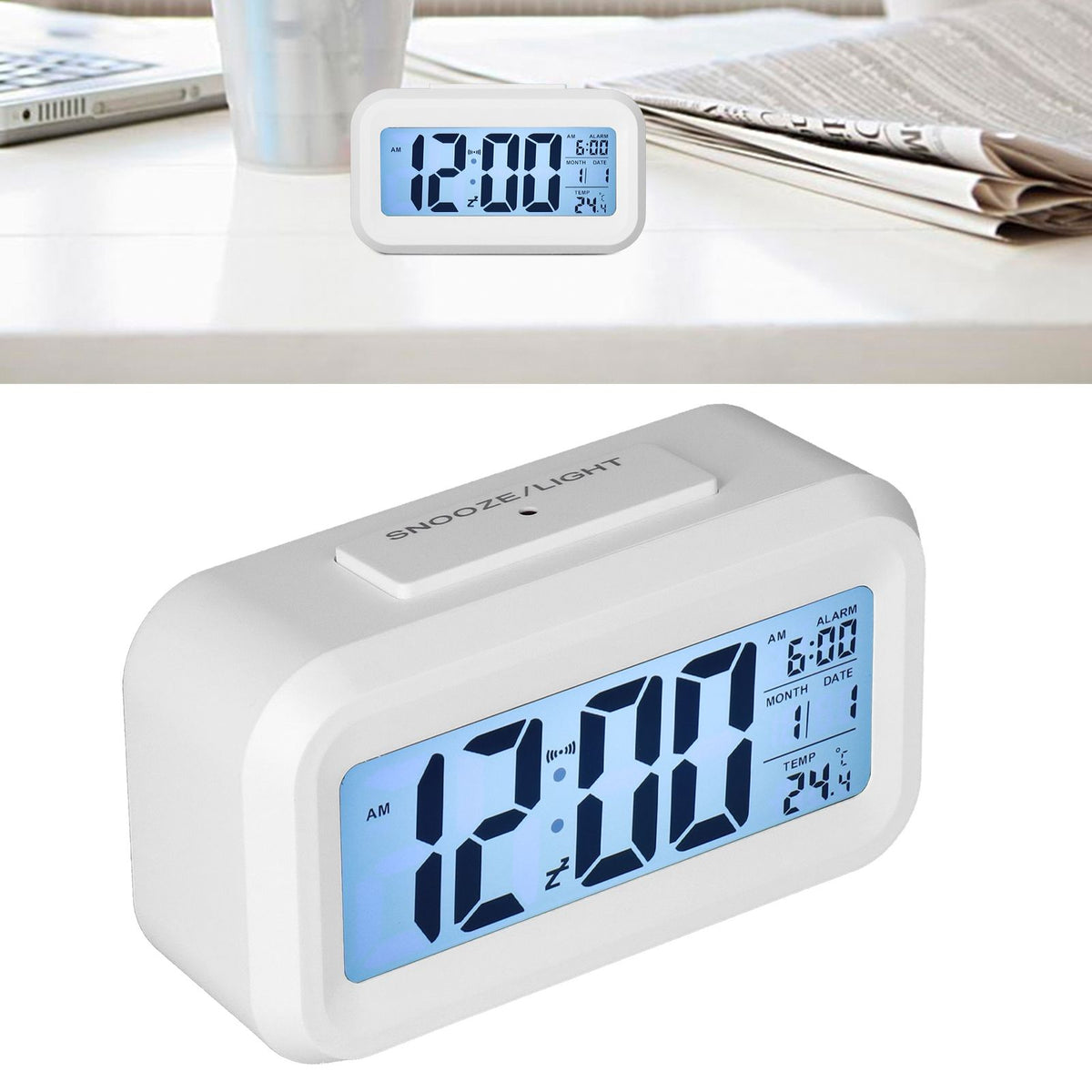 Digital Alarm Clock LED Large Display Electronic Night Light Snooze Function Alarm Clock for Bedroom Home OfficeWhite
