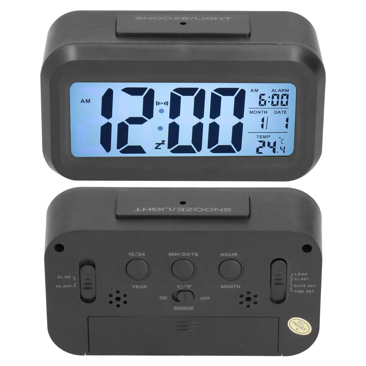 Digital Alarm Clock LED Large Display Electronic Night Light Snooze Function Alarm Clock for Bedroom Home OfficeBlack