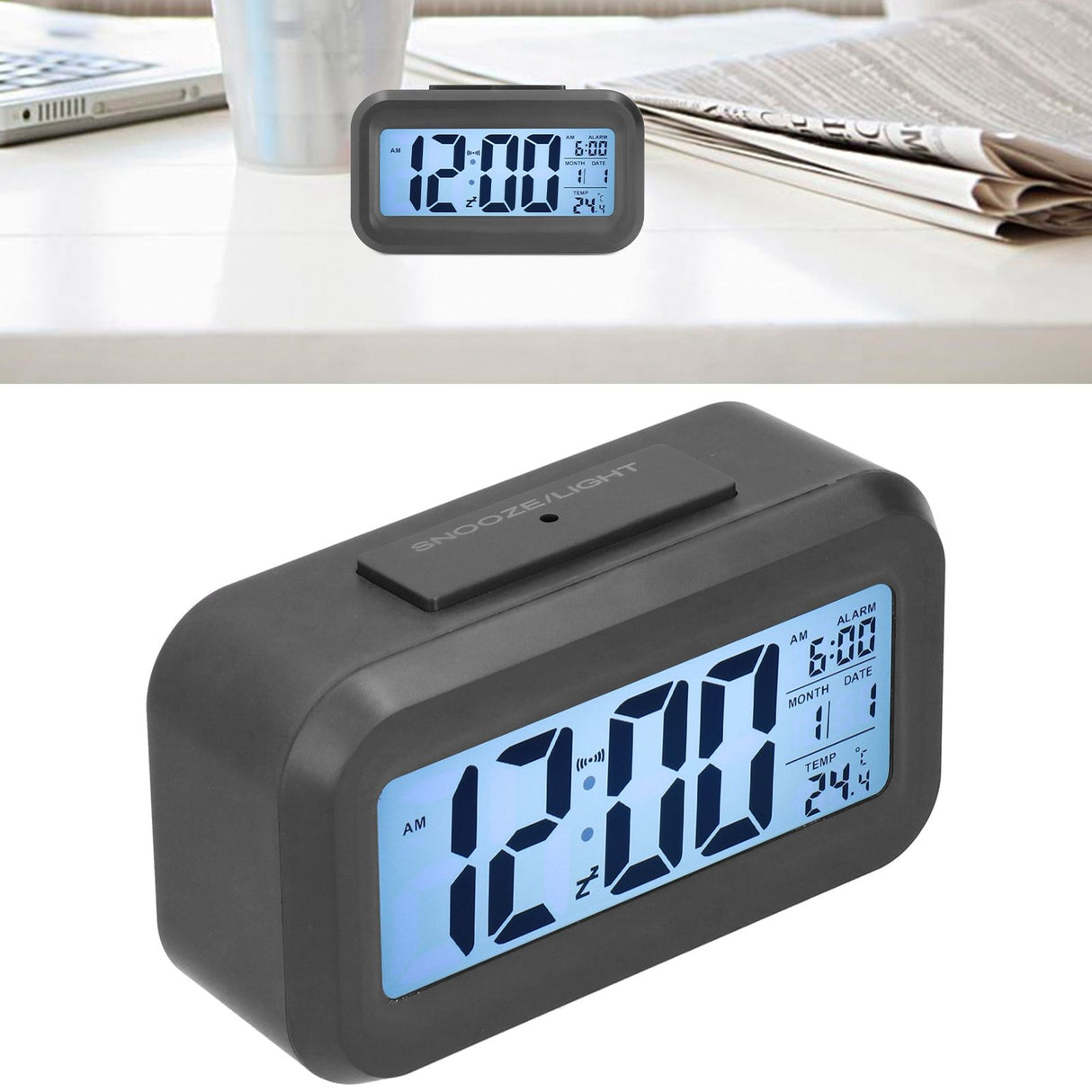 Digital Alarm Clock LED Large Display Electronic Night Light Snooze Function Alarm Clock for Bedroom Home OfficeBlack