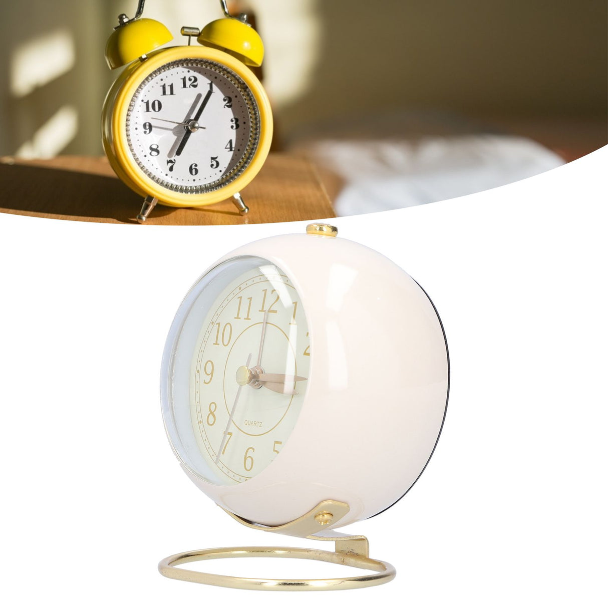Alarm Clock Silent Non Ticking Metal Paint Power Saving Eye Protection Battery Operated Small Clock with Night LightBeige Gold