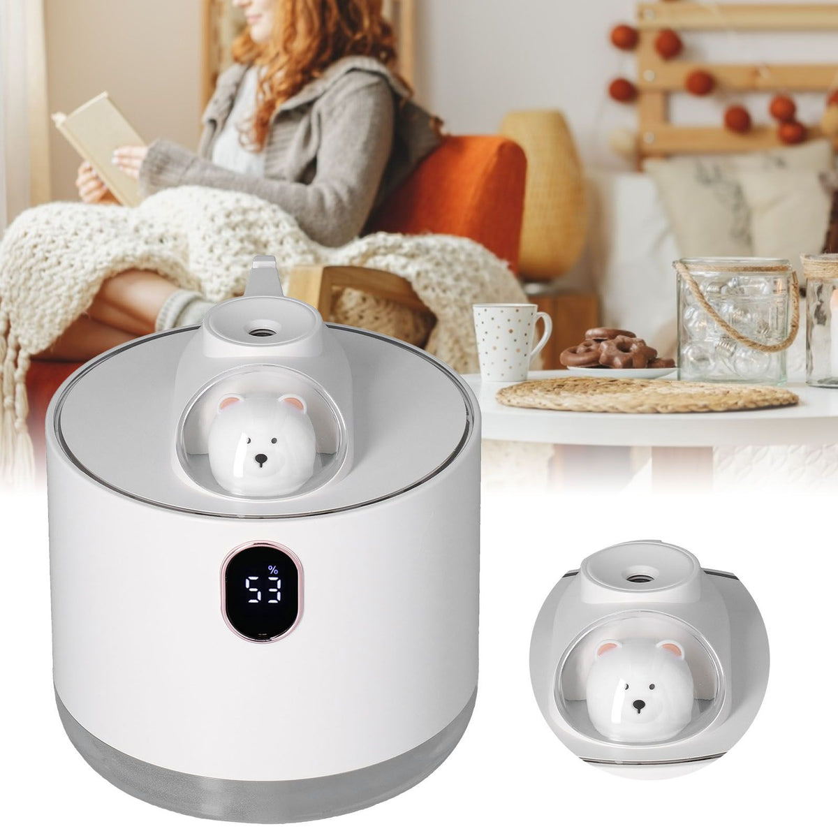500ml Large Capacity Humidifier Spacecraft Night Light USB Charging Car Humidifier for HomeWhite