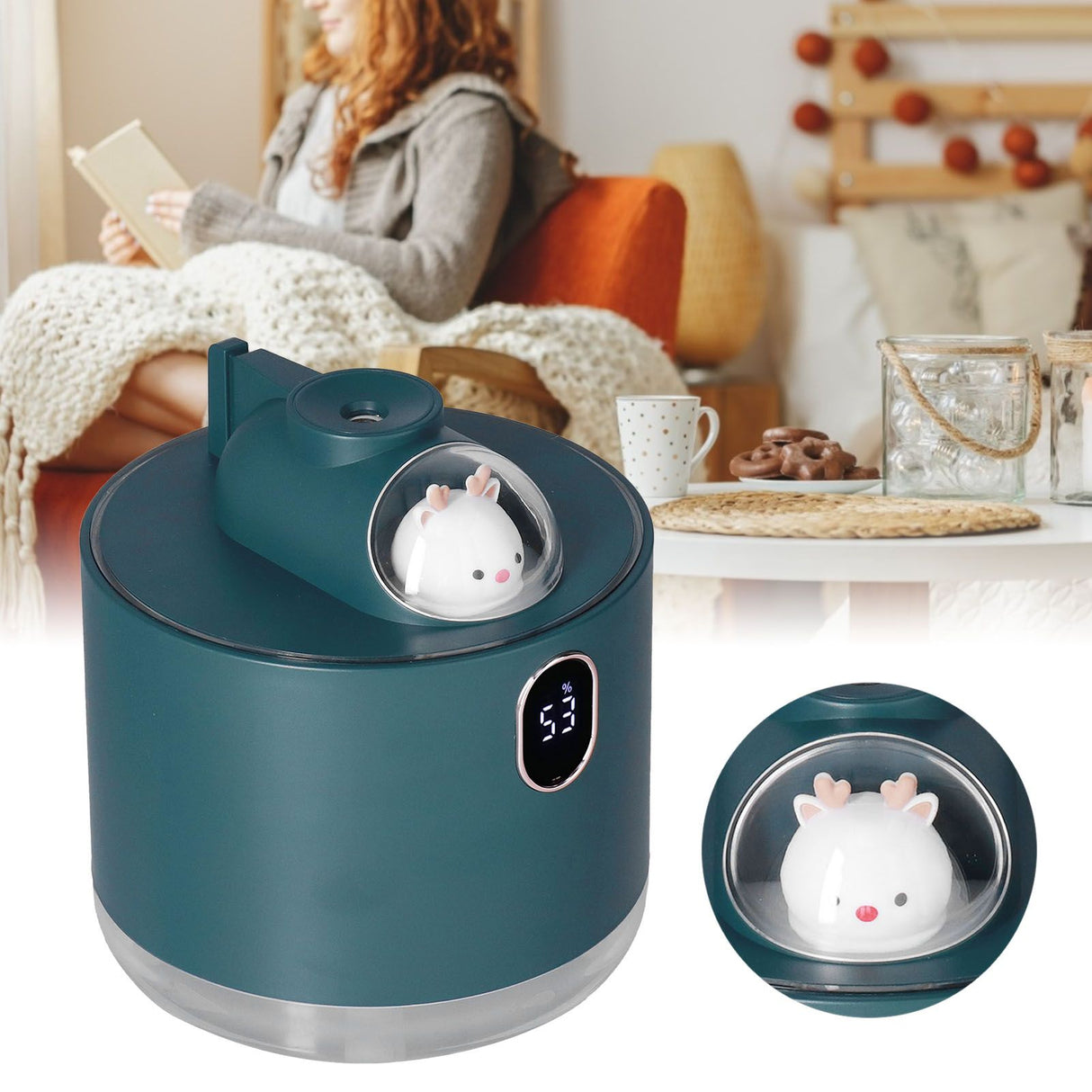 500ml Large Capacity Humidifier Spacecraft Night Light USB Charging Car Humidifier for HomeGreen