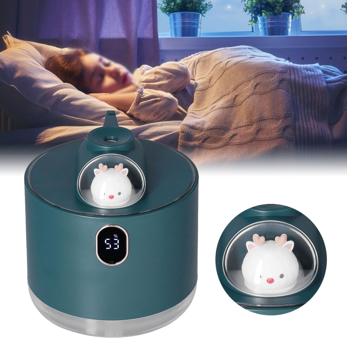 500ml Large Capacity Humidifier Spacecraft Night Light USB Charging Car Humidifier for HomeGreen