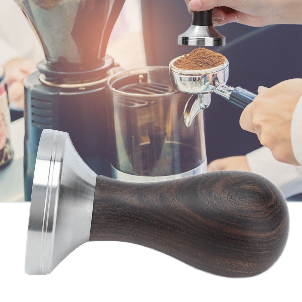 53mm Coffee Powder Tamper Stainless Steel Coffee Hammer with Wood Handle for Home Office