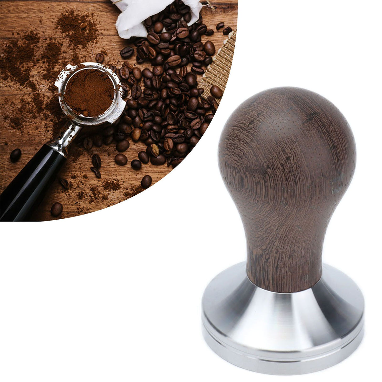 53mm Stainless Steel Coffee Tamper Wooden Handle Coffee Powder Hammer Press Tool Accessory