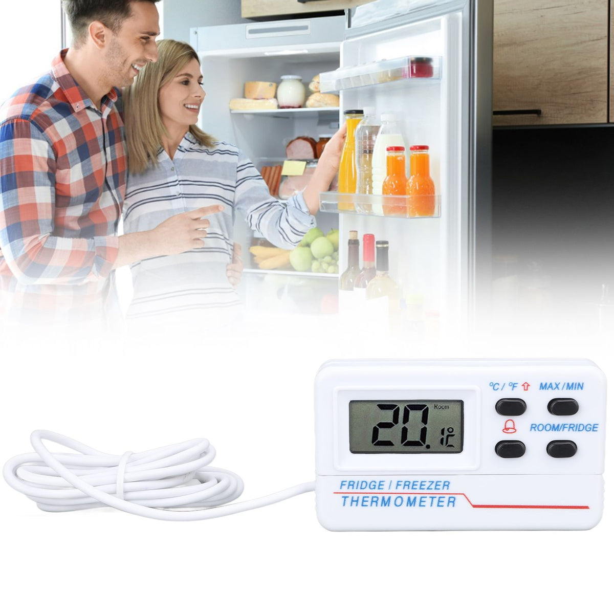 Digital Refrigerator Thermometer ‑50℃ to 70℃ ‑58℉ to 158℉ High Accuracy Digital Freezer Temperature Meter with Alarm Function