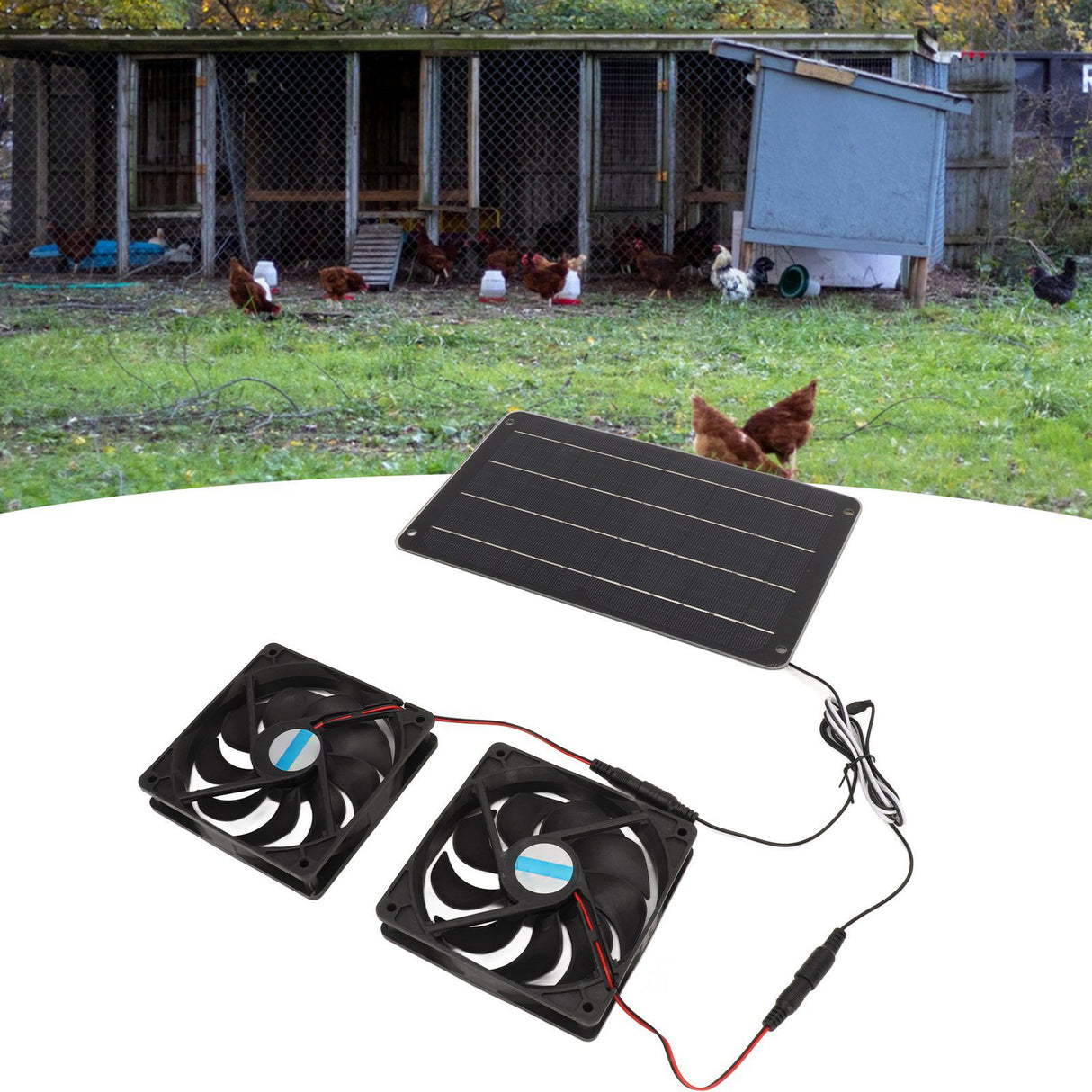 20W Solar Panel Fan Kit Heat Dissipation Ventilation Solar Powered Dual Fan with Switch for Chicken House Greenhouse Dog House