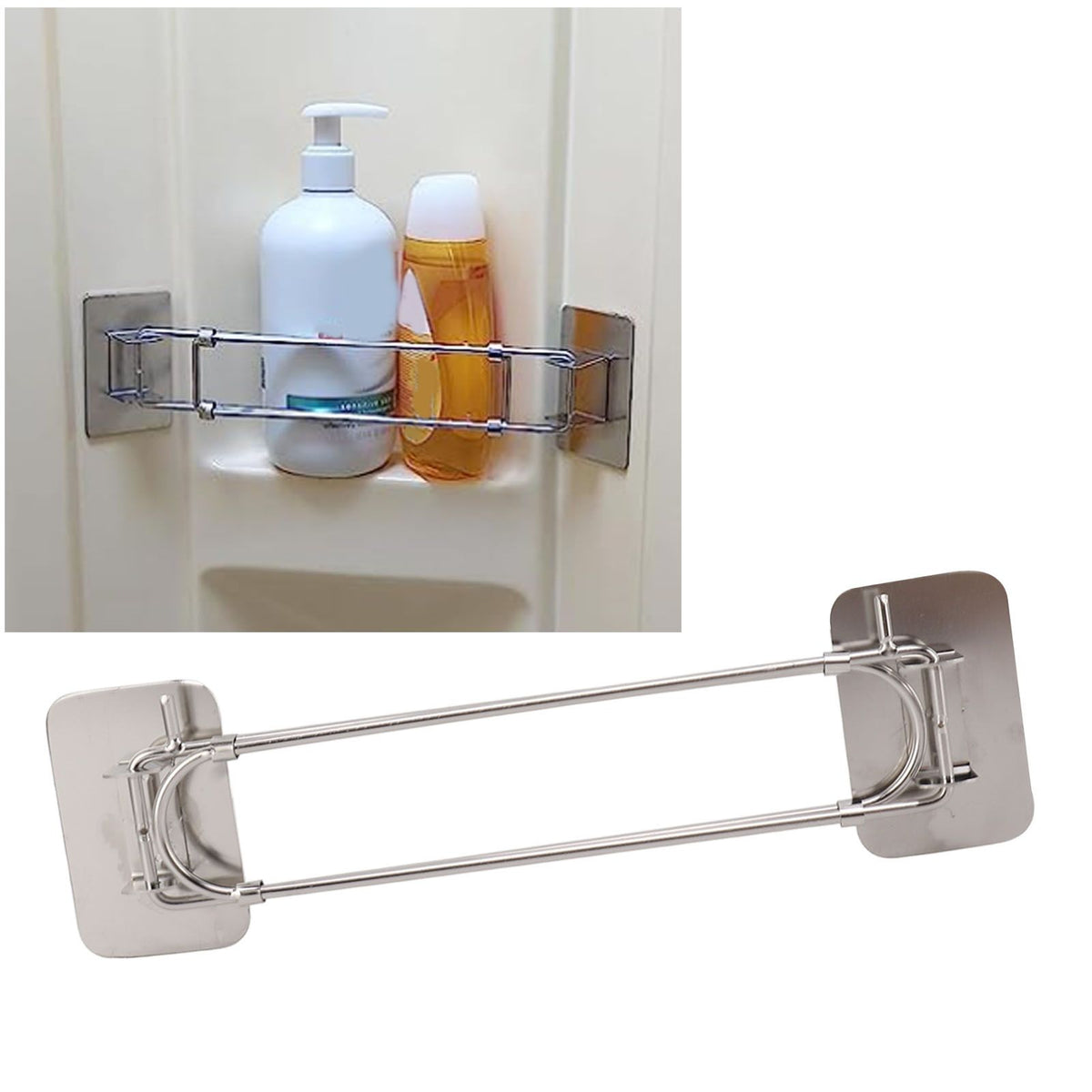 RV Corner Storage Bar Stainless Steel Adjustable Steel Rod with Hook for Securing
