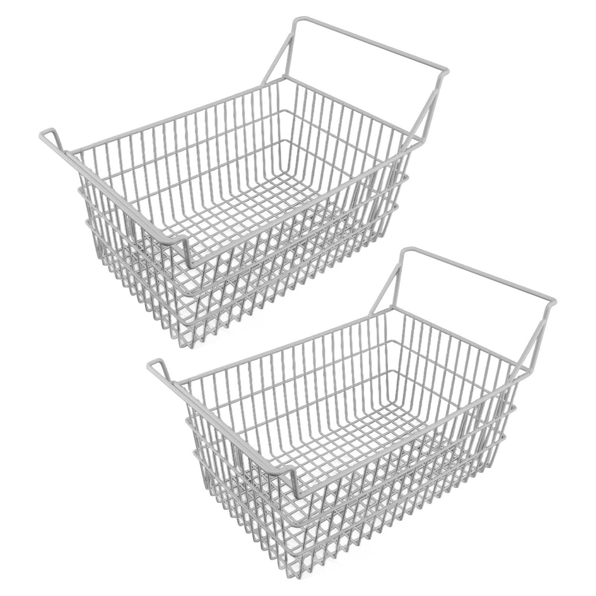 2pcs Freezer Baskets for Chest Freezer Household Wire Storage Basket Bins Organizer with High Low Handles for Kitchen Pantry Cabinet 50x24cm / 19.7x9.4in