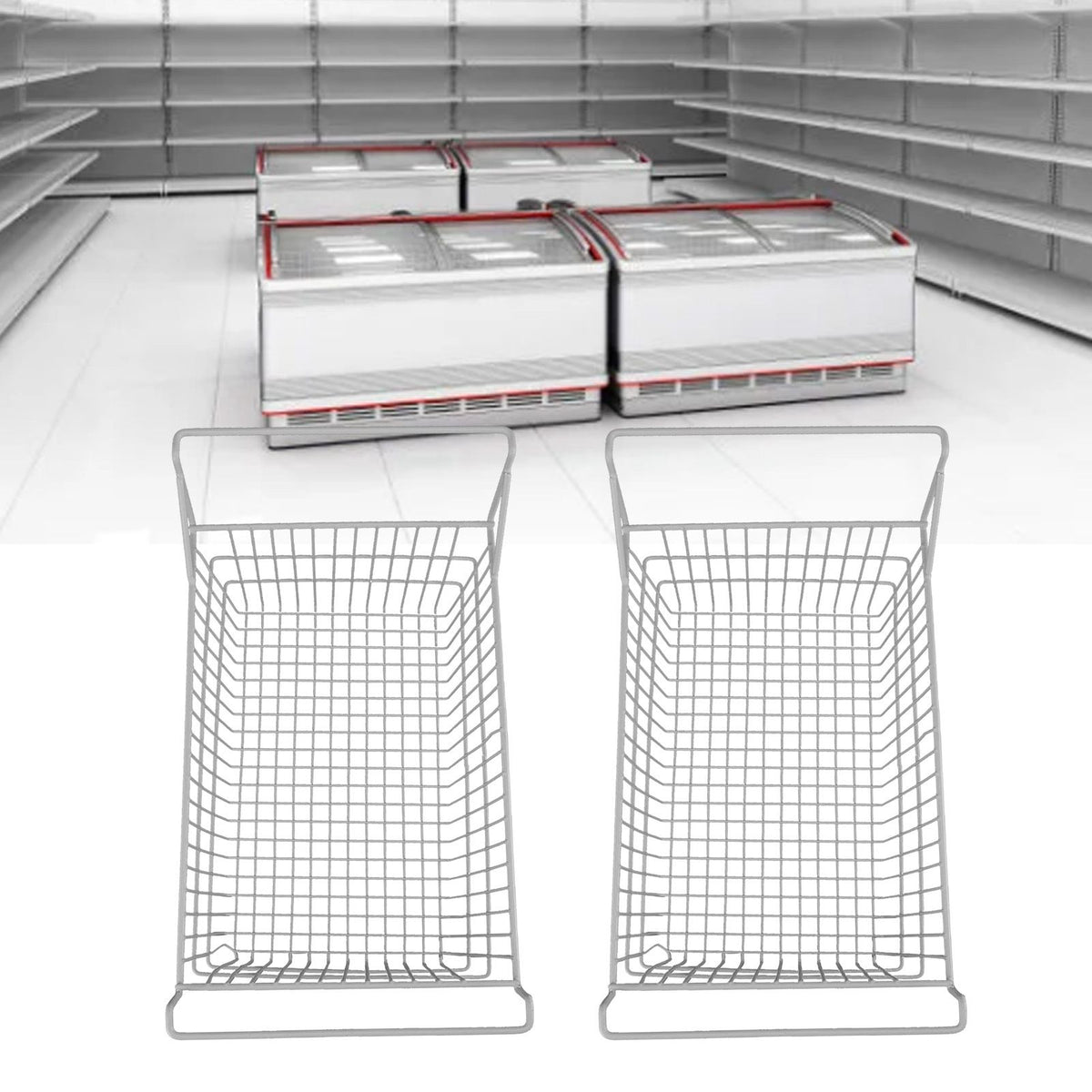 2pcs Freezer Baskets for Chest Freezer Household Wire Storage Basket Bins Organizer with High Low Handles for Kitchen Pantry Cabinet 50x24cm / 19.7x9.4in
