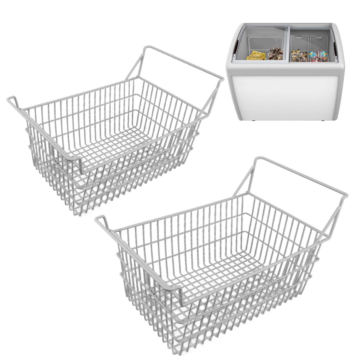 2pcs Freezer Baskets for Chest Freezer Household Wire Storage Basket Bins Organizer with High Low Handles for Kitchen Pantry Cabinet 50x24cm / 19.7x9.4in