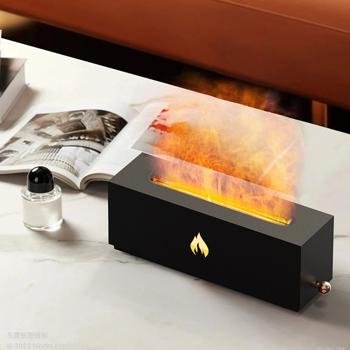 Flame Air Diffuser 3D Fireplace Appearance Multi Colored Fire Automatic Power Off Protection 320ml Silent Flame Mist Air Humidifier for Bedroom Office Black