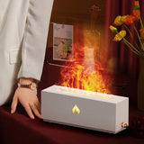 Flame Air Diffuser 3D Fireplace Appearance Multi Colored Fire Automatic Power Off Protection 320ml Silent Flame Mist Air Humidifier for Bedroom Office White