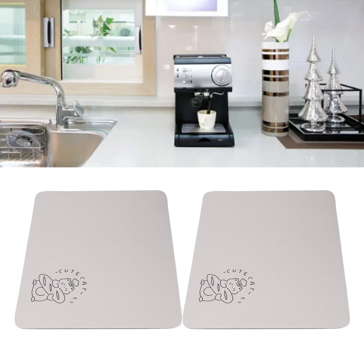 2PCS Coffee Bar Mat Multifunctional Prevent Slip Waterproof Shockproof Absorbent Dish Drying Mat for Kitchen Counter 30x40cm / 11.8x15.7in