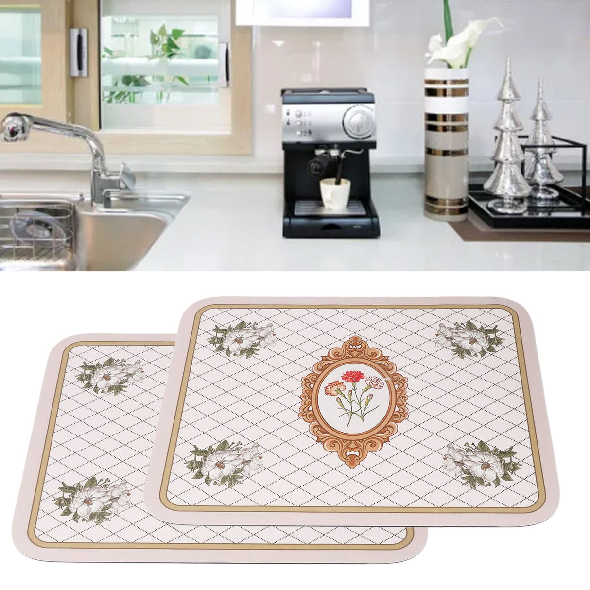 2PCS Coffee Mat Prevent Slip Waterproof Bottom Shockproof Absorbent Dish Drying Mat for Coffee Bar Accessories 50x60cm / 19.7x23.6in