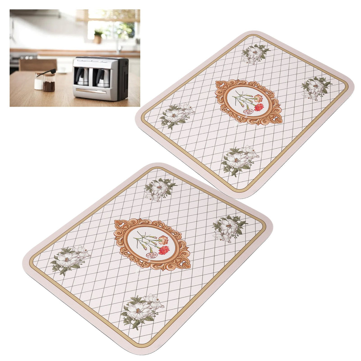 2PCS Coffee Mat Prevent Slip Waterproof Bottom Shockproof Absorbent Dish Drying Mat for Coffee Bar Accessories 50x60cm / 19.7x23.6in