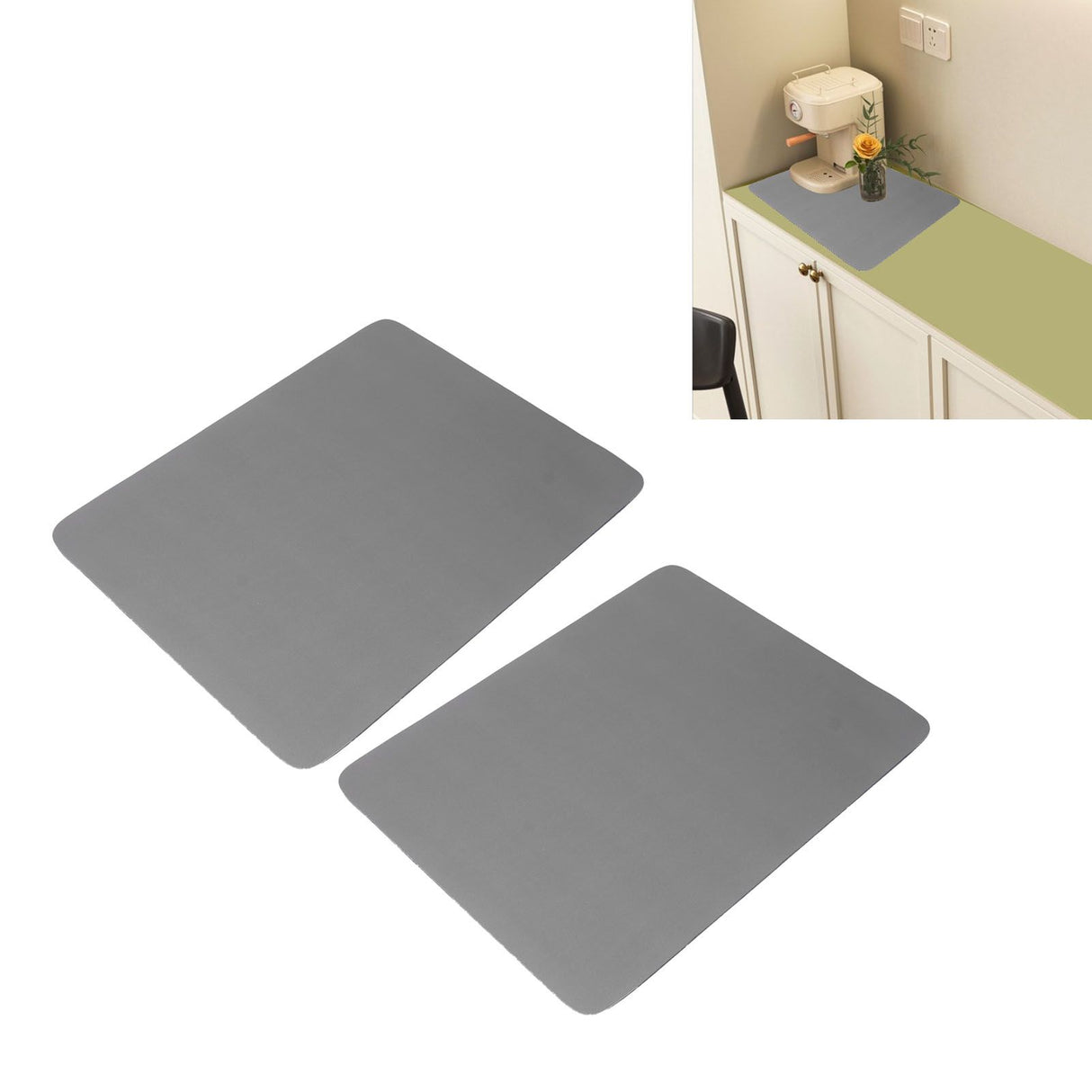 2Pcs Coffee Mat Drying Pad Super Absorbent Prevent Slip Shock Absorption Easy to Clean Coffee Bar Mat for Countertops Coffee Machine Dark Gray 30x40cm / 11.8x15.7in