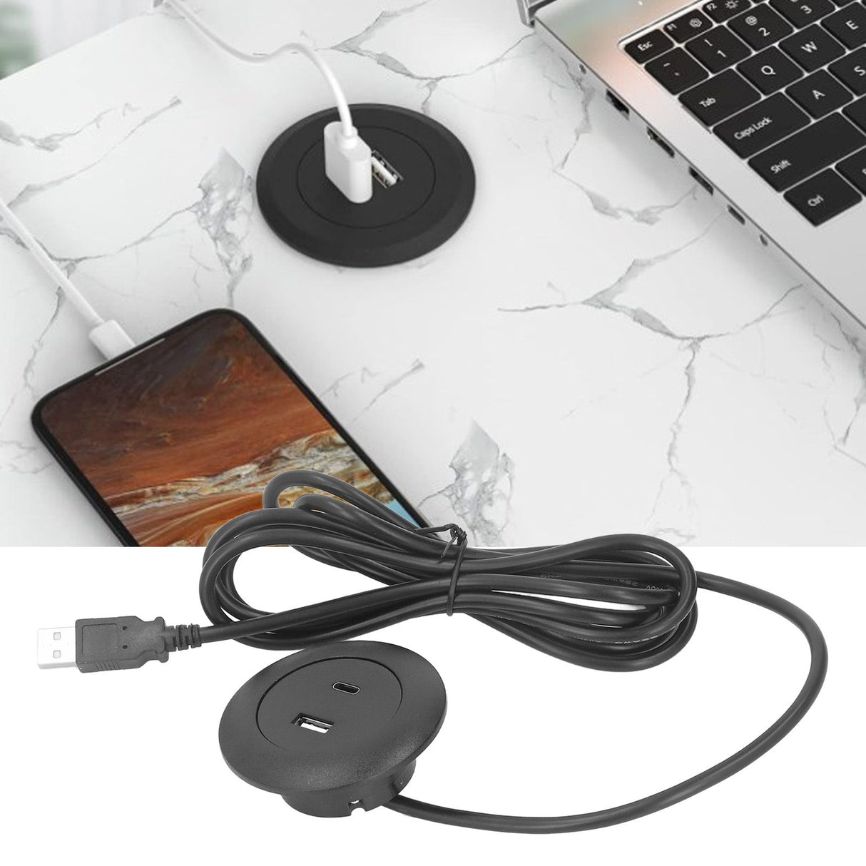 Embedded Charging Round Port Desktop Power Grommet for Sofas Tables Bedside Workbenches Offices Homes 5V Input