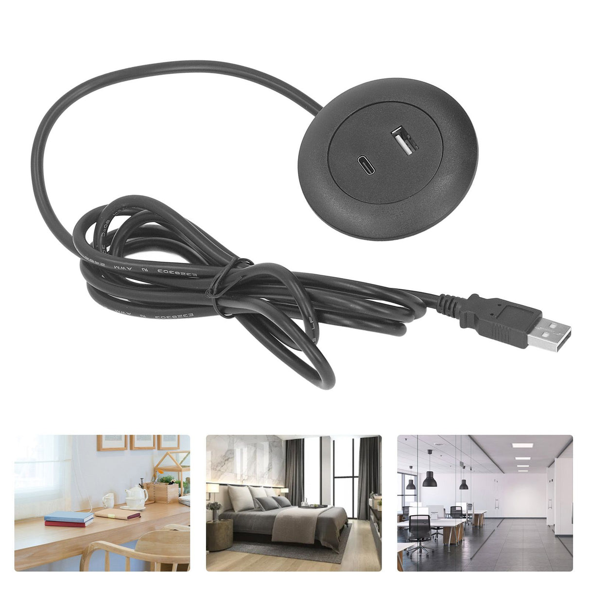 Embedded Charging Round Port Desktop Power Grommet for Sofas Tables Bedside Workbenches Offices Homes 5V Input
