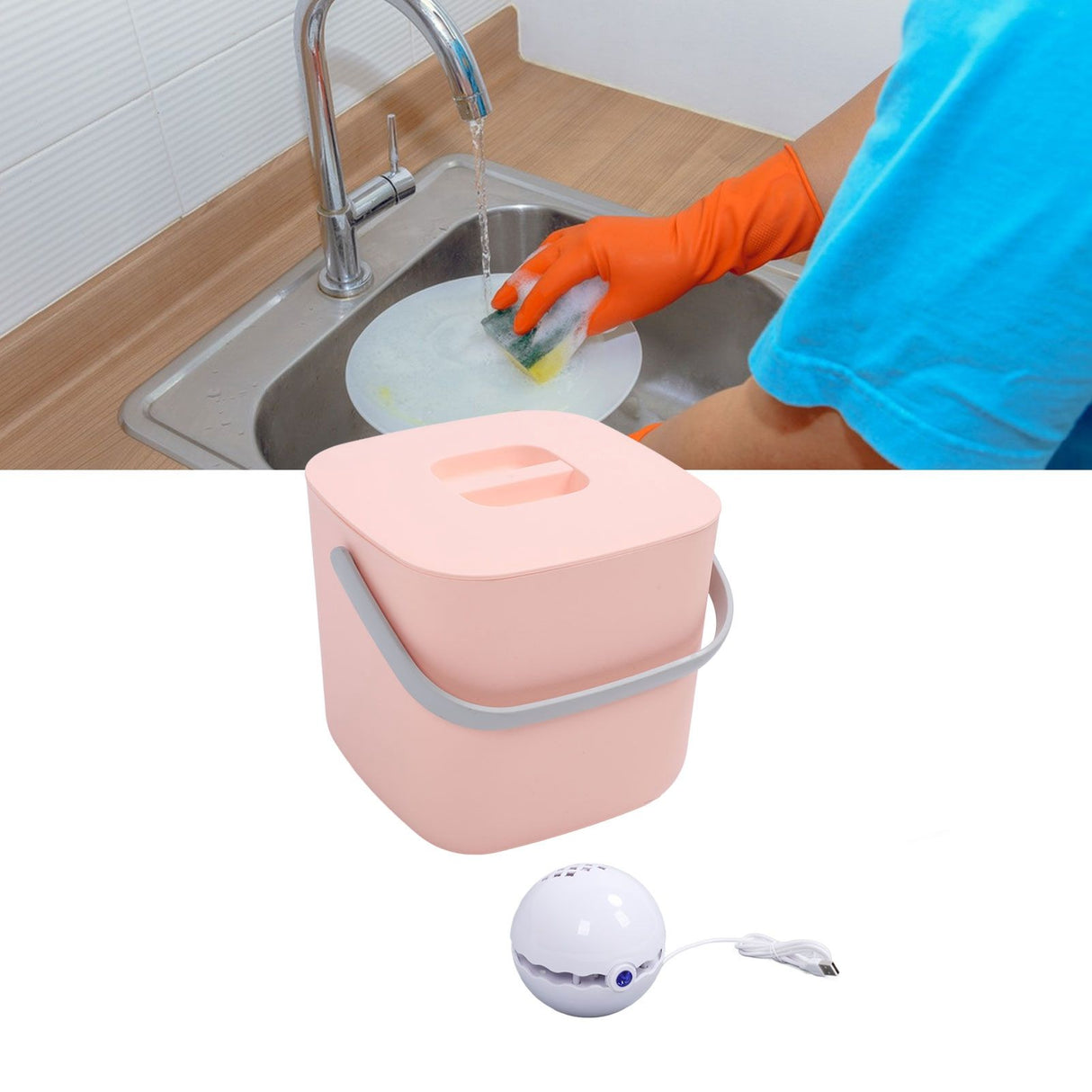 Mini Sink Dishwasher Portable Auto Shutdown Efficient USB Dish Washing Machine for Home Kitchen Pink Bucket