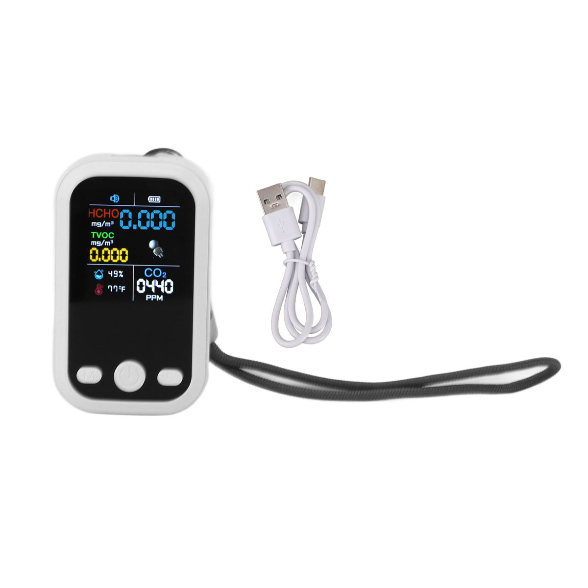 5 in 1 Air Quality Monitor Multifunctional Smart Portable CO2 Humidity Temperature Detector for Indoor Home White