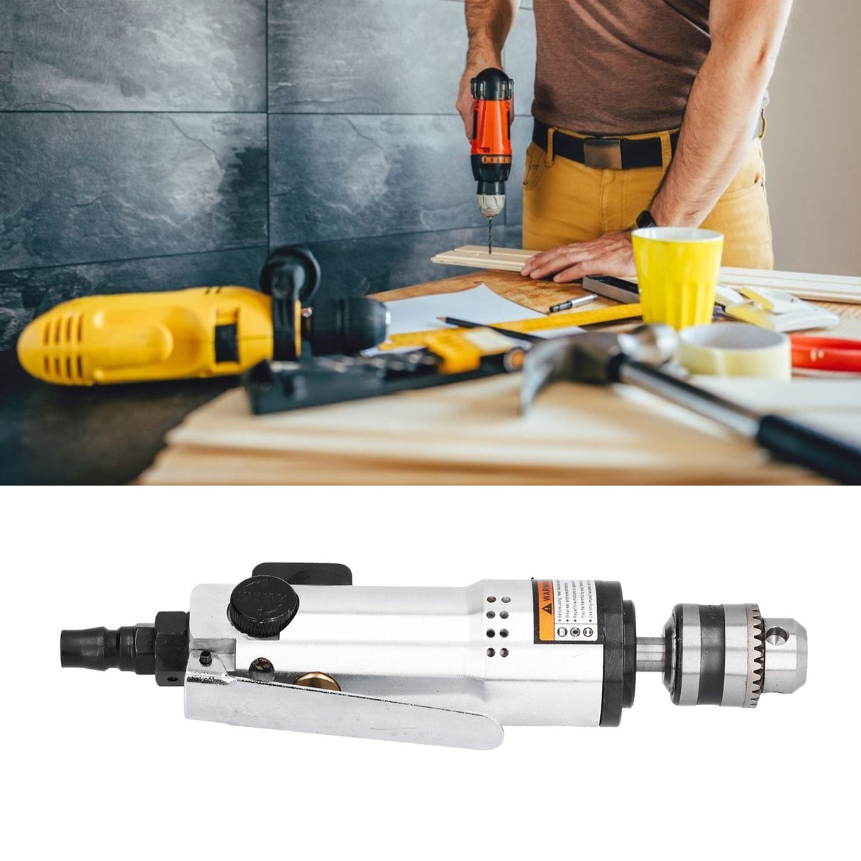 3/8in Chuck Pneumatic Drill StraightType Multifunctional RustProof Durable Industrial Air Drill