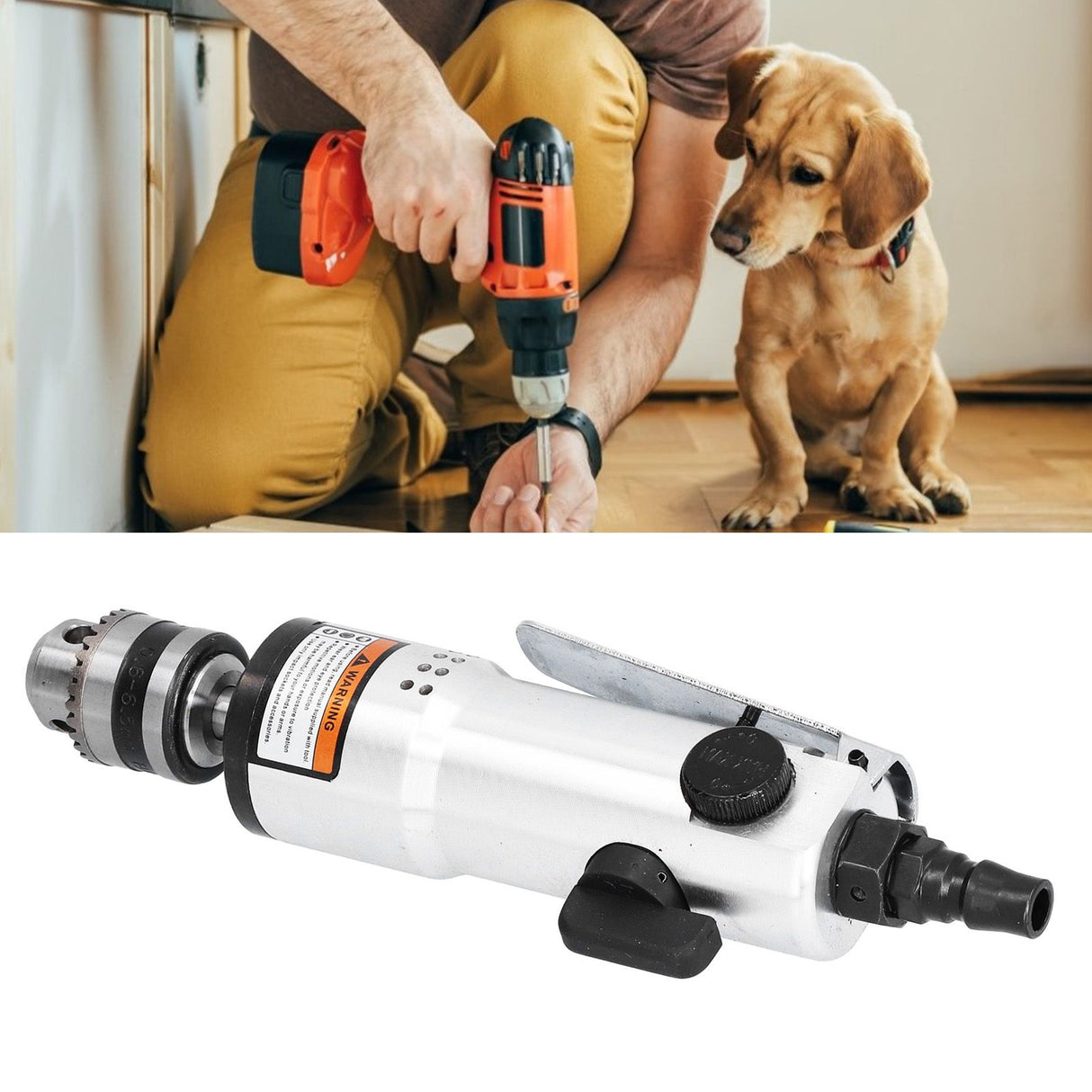 3/8in Chuck Pneumatic Drill StraightType Multifunctional RustProof Durable Industrial Air Drill
