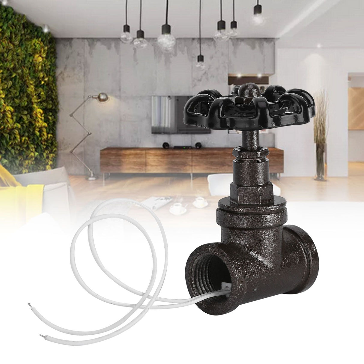 1/2in Vintage Steampunk Lamp Valve Black Valve Iron Table Lamp White Wire Stop Valve