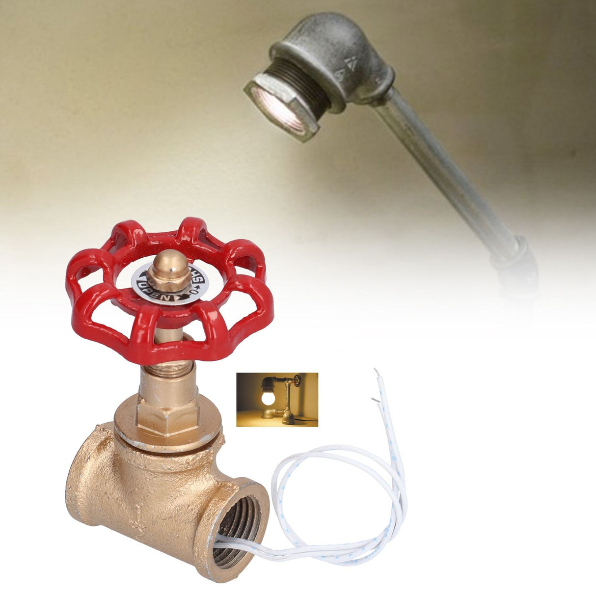 Vintage Steampunk 1/2in Stop Valve Tee Industrial Light Switch with Wire for Pipe Light Fixtures