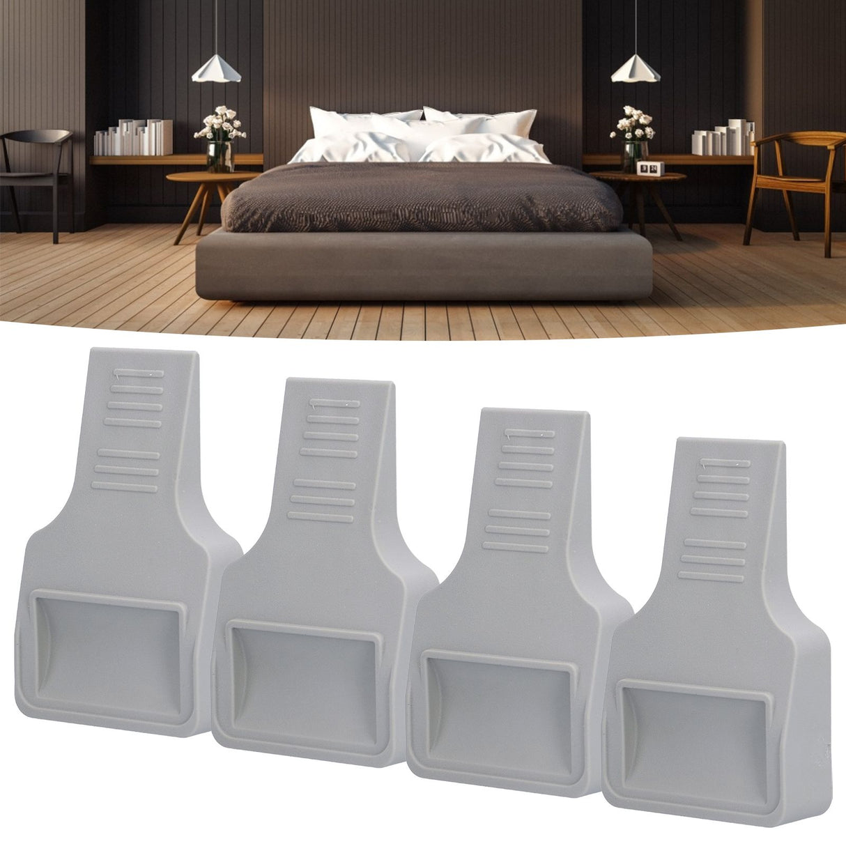 4Pcs U Shape Casters Door Stopper Anti Sliding Furniture Wheels Cups Protectors for Sofa Bed Chair Gray